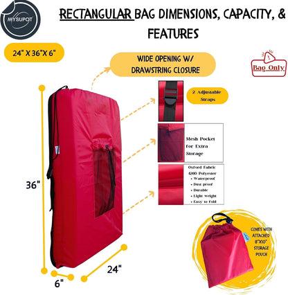 BLACK (Large 36"x24"x6") Beach Chair Bag. For Tent, Camping Mattress, Recliner, Dog Bed, Director & Lounge Chair, Booster Seat, Laundry. Light Duty 420D Polyester w/Adjustable Straps.
