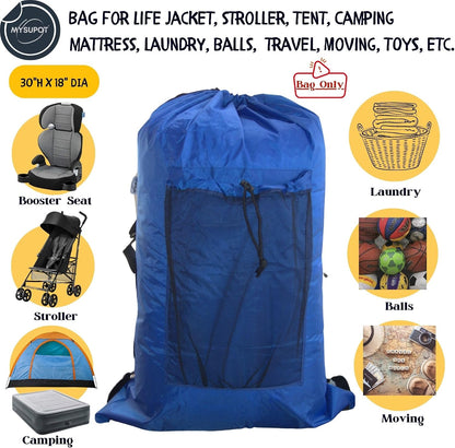 BLACK (Large 36"x24"x6") Beach Chair Bag. For Tent, Camping Mattress, Recliner, Dog Bed, Director & Lounge Chair, Booster Seat, Laundry. Light Duty 420D Polyester w/Adjustable Straps.