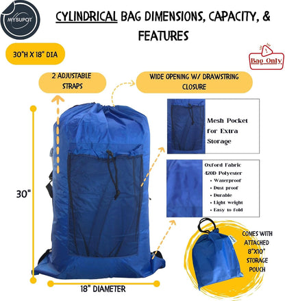 BLACK (Large 36"x24"x6") Beach Chair Bag. For Tent, Camping Mattress, Recliner, Dog Bed, Director & Lounge Chair, Booster Seat, Laundry. Light Duty 420D Polyester w/Adjustable Straps.