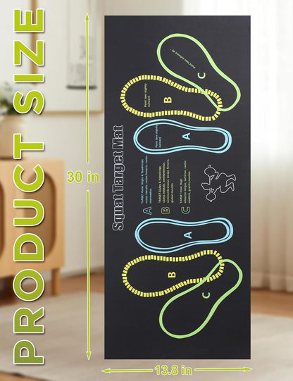 Squat Mat with Foot Position,Large Squat Target Pad 30'' X 13.8'',4mm Thickness Squat Mat Foot Positioning, Exercise Mat for Squats, Leg and Abdominal Workouts