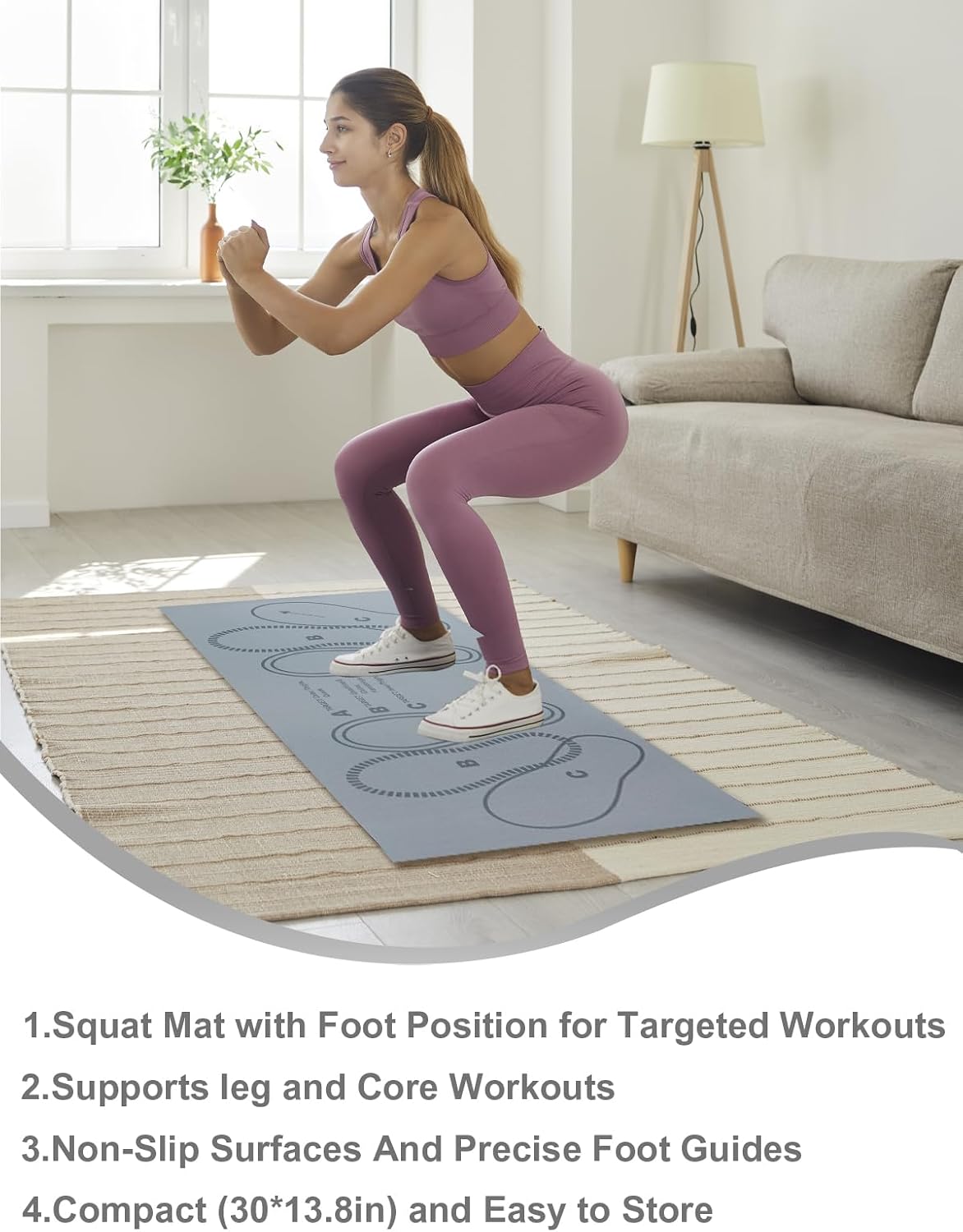 Squat Mat with Foot Position,Large Squat Target Pad 30'' X 13.8'',4mm Thickness Squat Mat Foot Positioning, Exercise Mat for Squats, Leg and Abdominal Workouts