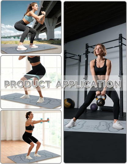 Squat Mat with Foot Position,Large Squat Target Pad 30'' X 13.8'',4mm Thickness Squat Mat Foot Positioning, Exercise Mat for Squats, Leg and Abdominal Workouts