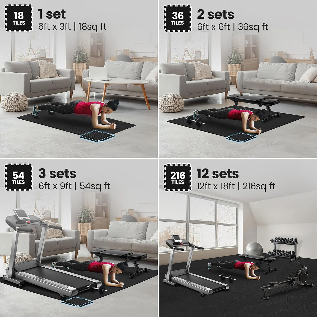 Gym Mats Set - EVA Interlocking Foam Floor Tiles Workout Mat Puzzle
