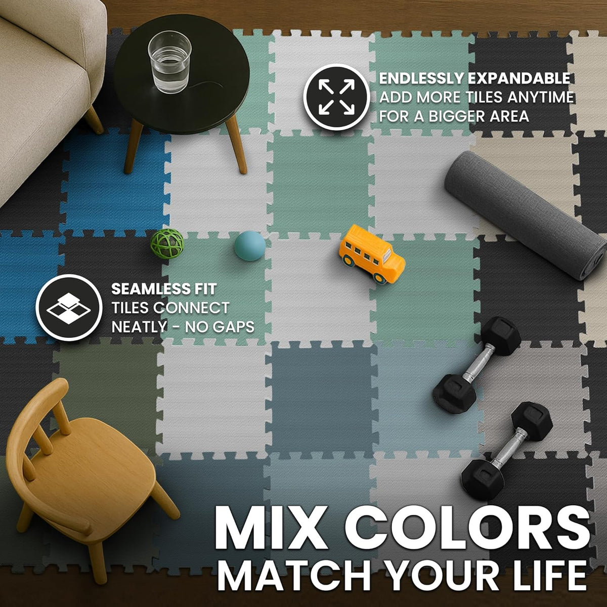 Gym Mats Set - EVA Interlocking Foam Floor Tiles Workout Mat Puzzle