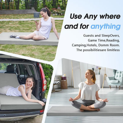 3 Inch Memory Foam Camping Pad, Camping Essentials Roll Up Floor Mat for Car Camping, Cot, Tent, Truck, Travel and Guest Use, Non-Slip Waterproof Bottom, Removable Cover