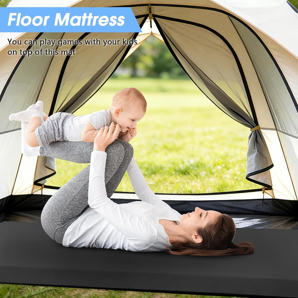 3 Inch Memory Foam Camping Pad, Camping Essentials Roll Up Floor Mat for Car Camping, Cot, Tent, Truck, Travel and Guest Use, Non-Slip Waterproof Bottom, Removable Cover