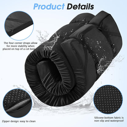 3 Inch Memory Foam Camping Pad, Camping Essentials Roll Up Floor Mat for Car Camping, Cot, Tent, Truck, Travel and Guest Use, Non-Slip Waterproof Bottom, Removable Cover