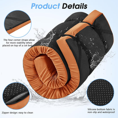 3 Inch Memory Foam Camping Pad, Camping Essentials Roll Up Floor Mat for Car Camping, Cot, Tent, Truck, Travel and Guest Use, Non-Slip Waterproof Bottom, Removable Cover