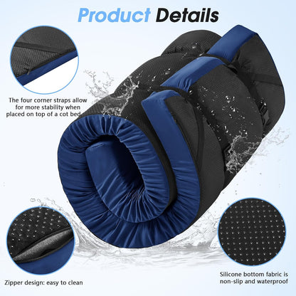 3 Inch Memory Foam Camping Pad, Camping Essentials Roll Up Floor Mat for Car Camping, Cot, Tent, Truck, Travel and Guest Use, Non-Slip Waterproof Bottom, Removable Cover