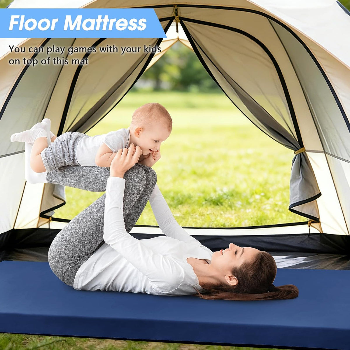 3 Inch Memory Foam Camping Pad, Camping Essentials Roll Up Floor Mat for Car Camping, Cot, Tent, Truck, Travel and Guest Use, Non-Slip Waterproof Bottom, Removable Cover