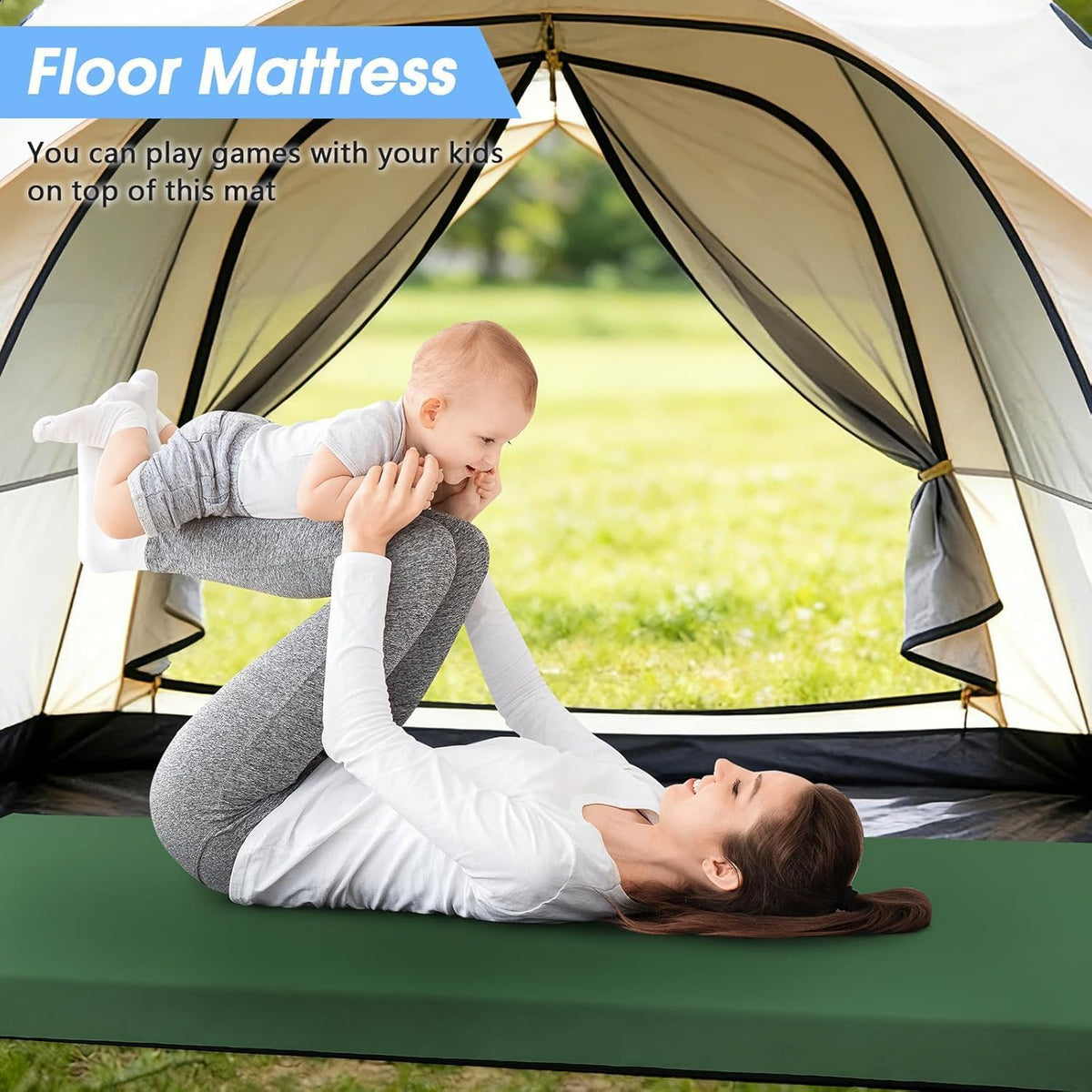 3 Inch Memory Foam Camping Pad, Camping Essentials Roll Up Floor Mat for Car Camping, Cot, Tent, Truck, Travel and Guest Use, Non-Slip Waterproof Bottom, Removable Cover