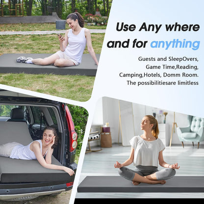 3 Inch Memory Foam Camping Pad, Camping Essentials Roll Up Floor Mat for Car Camping, Cot, Tent, Truck, Travel and Guest Use, Non-Slip Waterproof Bottom, Removable Cover