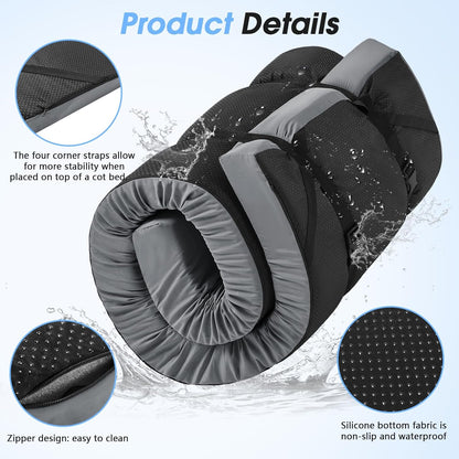 3 Inch Memory Foam Camping Pad, Camping Essentials Roll Up Floor Mat for Car Camping, Cot, Tent, Truck, Travel and Guest Use, Non-Slip Waterproof Bottom, Removable Cover