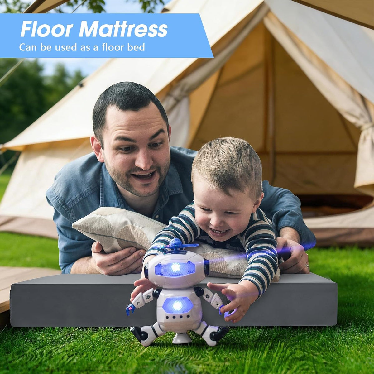 3 Inch Memory Foam Camping Pad, Camping Essentials Roll Up Floor Mat for Car Camping, Cot, Tent, Truck, Travel and Guest Use, Non-Slip Waterproof Bottom, Removable Cover
