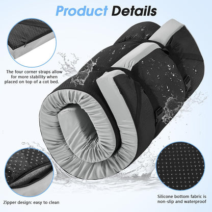 3 Inch Memory Foam Camping Pad, Camping Essentials Roll Up Floor Mat for Car Camping, Cot, Tent, Truck, Travel and Guest Use, Non-Slip Waterproof Bottom, Removable Cover