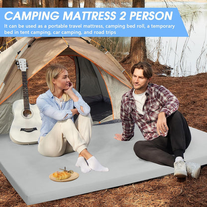 3 Inch Memory Foam Camping Pad, Camping Essentials Roll Up Floor Mat for Car Camping, Cot, Tent, Truck, Travel and Guest Use, Non-Slip Waterproof Bottom, Removable Cover