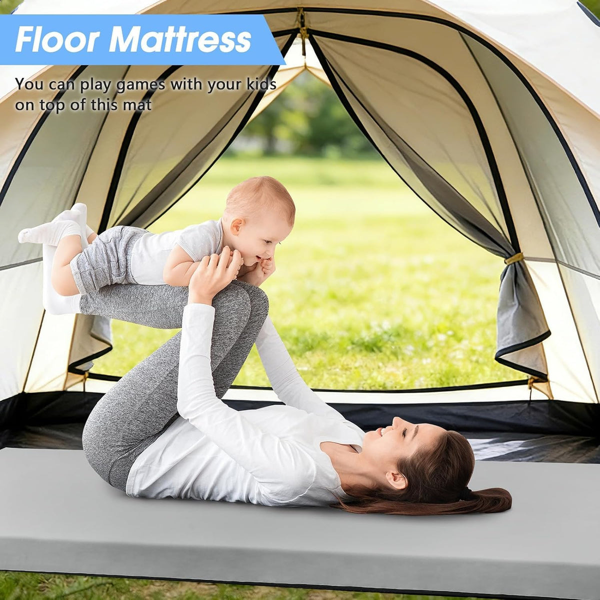 3 Inch Memory Foam Camping Pad, Camping Essentials Roll Up Floor Mat for Car Camping, Cot, Tent, Truck, Travel and Guest Use, Non-Slip Waterproof Bottom, Removable Cover