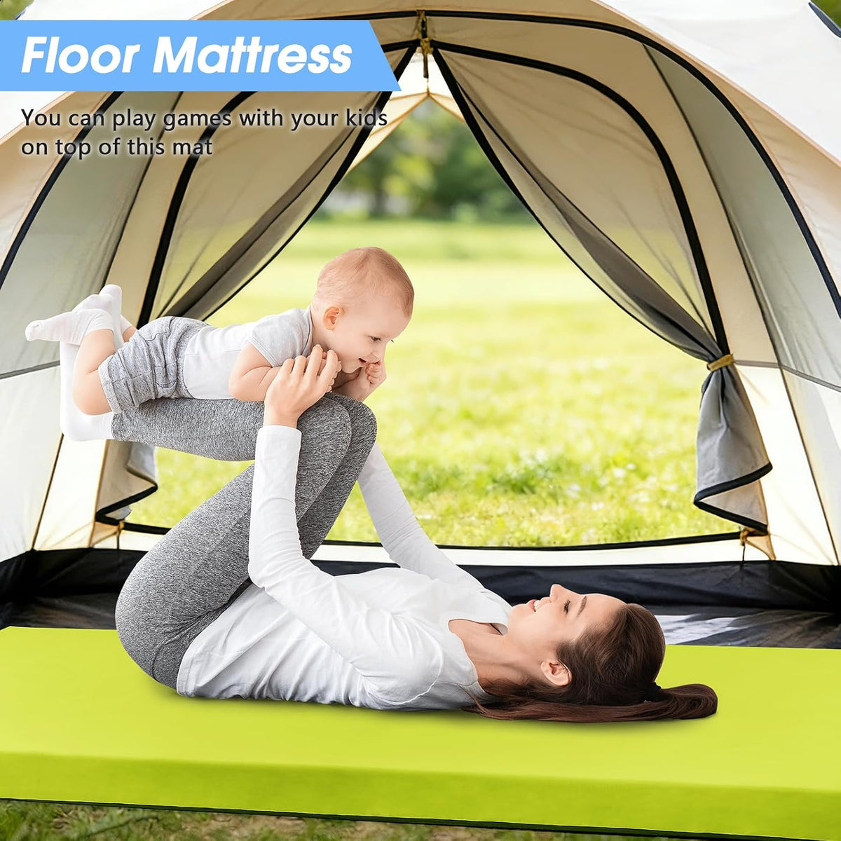 3 Inch Memory Foam Camping Pad, Camping Essentials Roll Up Floor Mat for Car Camping, Cot, Tent, Truck, Travel and Guest Use, Non-Slip Waterproof Bottom, Removable Cover