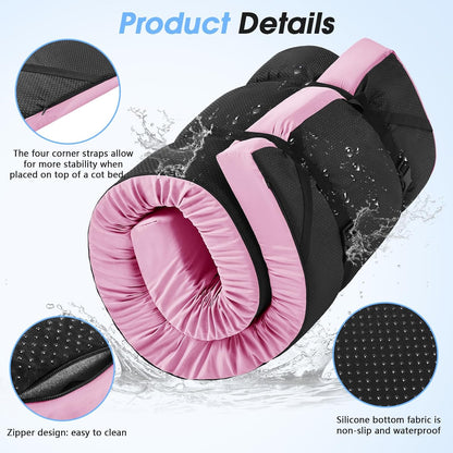 3 Inch Memory Foam Camping Pad, Camping Essentials Roll Up Floor Mat for Car Camping, Cot, Tent, Truck, Travel and Guest Use, Non-Slip Waterproof Bottom, Removable Cover