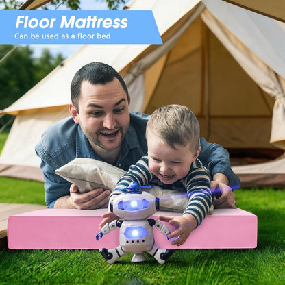 3 Inch Memory Foam Camping Pad, Camping Essentials Roll Up Floor Mat for Car Camping, Cot, Tent, Truck, Travel and Guest Use, Non-Slip Waterproof Bottom, Removable Cover