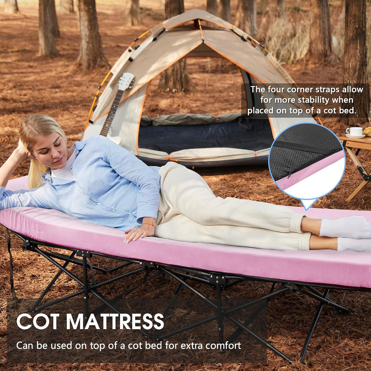 3 Inch Memory Foam Camping Pad, Camping Essentials Roll Up Floor Mat for Car Camping, Cot, Tent, Truck, Travel and Guest Use, Non-Slip Waterproof Bottom, Removable Cover