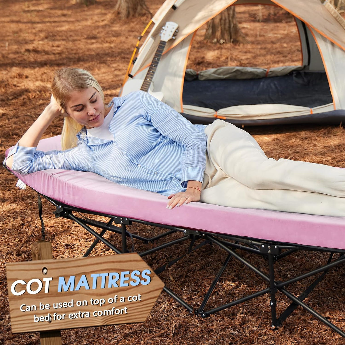 3 Inch Memory Foam Camping Pad, Camping Essentials Roll Up Floor Mat for Car Camping, Cot, Tent, Truck, Travel and Guest Use, Non-Slip Waterproof Bottom, Removable Cover