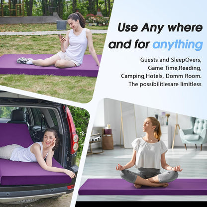3 Inch Memory Foam Camping Pad, Camping Essentials Roll Up Floor Mat for Car Camping, Cot, Tent, Truck, Travel and Guest Use, Non-Slip Waterproof Bottom, Removable Cover
