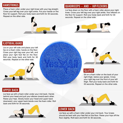 Medium Firm Round PE Foam Roller 12, 18, 24, 36 Inches for Pilates, Yoga, Stretching, Balance & Core Exercises