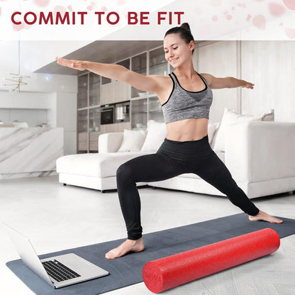 Medium Firm Round PE Foam Roller 12, 18, 24, 36 Inches for Pilates, Yoga, Stretching, Balance & Core Exercises