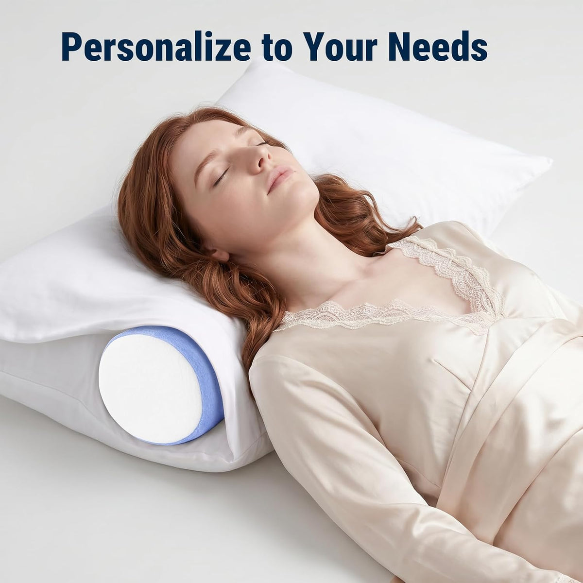 Neck Roll Pillow, Memory Foam Neck Support Pillows, Round Neck Pillows, Cylinder Bolster Pillows for Bed, Couch, and Yoga, Removable Washable Cover,18 * 4.1 * 4.1inch (Cool-Blue)
