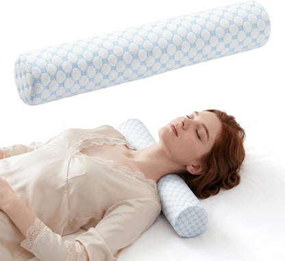 Neck Roll Pillow, Memory Foam Neck Support Pillows, Round Neck Pillows, Cylinder Bolster Pillows for Bed, Couch, and Yoga, Removable Washable Cover,18 * 4.1 * 4.1inch (Cool-Blue)