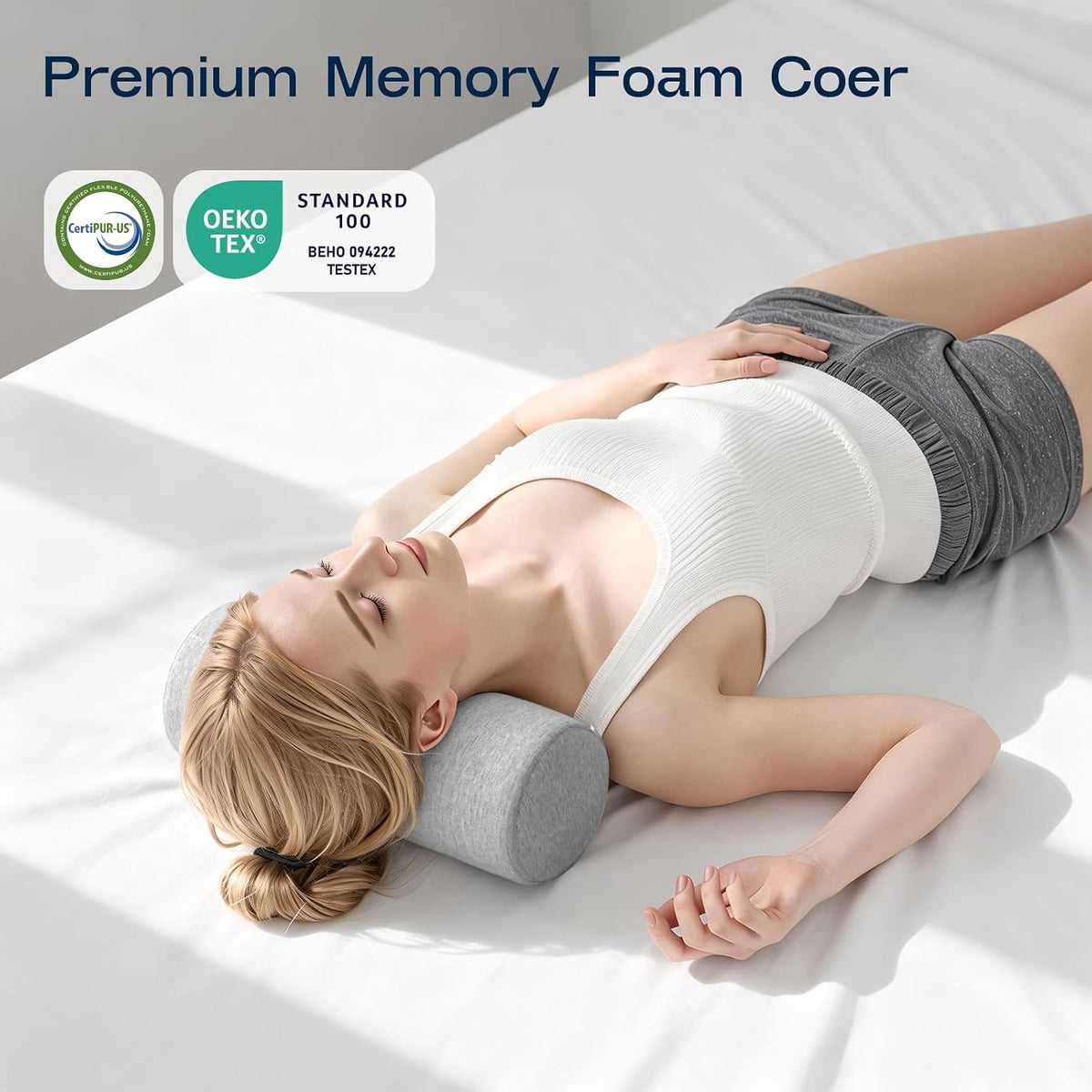 Neck Roll Pillow, Memory Foam Neck Support Pillows, Round Neck Pillows, Cylinder Bolster Pillows for Bed, Couch, and Yoga, Removable Washable Cover,18 * 4.1 * 4.1inch (Cool-Blue)