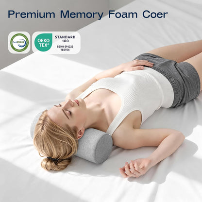 Neck Roll Pillow, Memory Foam Neck Support Pillows, Round Neck Pillows, Cylinder Bolster Pillows for Bed, Couch, and Yoga, Removable Washable Cover,18 * 4.1 * 4.1inch (Cool-Blue)