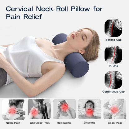 Neck Roll Pillow, Memory Foam Neck Support Pillows, Round Neck Pillows, Cylinder Bolster Pillows for Bed, Couch, and Yoga, Removable Washable Cover,18 * 4.1 * 4.1inch (Cool-Blue)