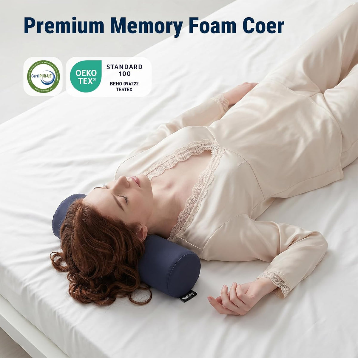 Neck Roll Pillow, Memory Foam Neck Support Pillows, Round Neck Pillows, Cylinder Bolster Pillows for Bed, Couch, and Yoga, Removable Washable Cover,18 * 4.1 * 4.1inch (Cool-Blue)