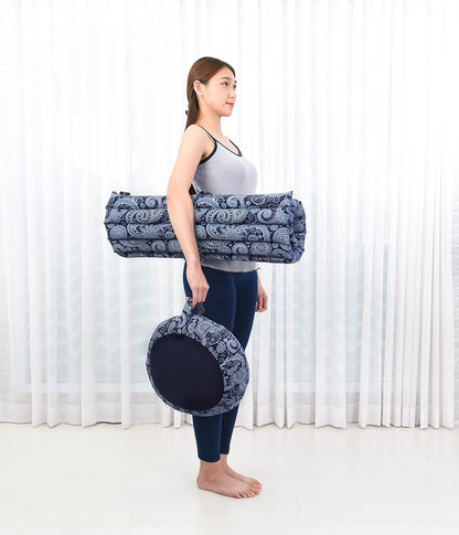 Meditation Cushion Set – 1 Round Zafu Meditation Pillow and 1 Square Roll-Up Zabuton Meditation Mat, Pillows Bundle Filled with Kapok