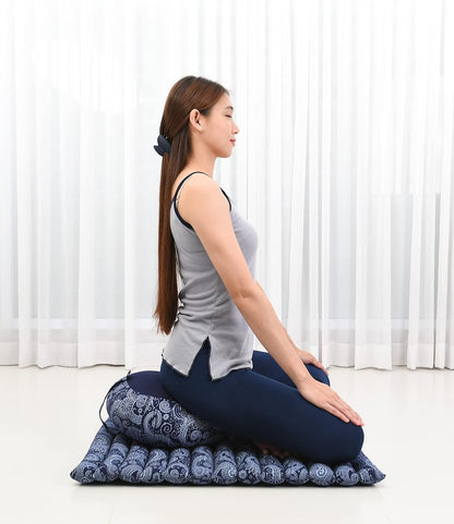 Meditation Cushion Set – 1 Round Zafu Meditation Pillow and 1 Square Roll-Up Zabuton Meditation Mat, Pillows Bundle Filled with Kapok