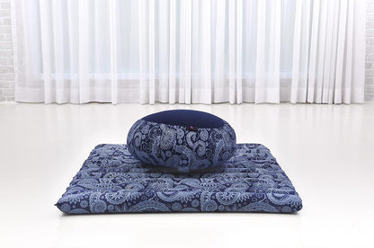 Meditation Cushion Set – 1 Round Zafu Meditation Pillow and 1 Square Roll-Up Zabuton Meditation Mat, Pillows Bundle Filled with Kapok