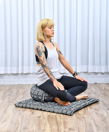 Meditation Cushion Set – 1 Round Zafu Meditation Pillow and 1 Square Roll-Up Zabuton Meditation Mat, Pillows Bundle Filled with Kapok