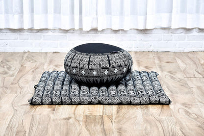 Meditation Cushion Set – 1 Round Zafu Meditation Pillow and 1 Square Roll-Up Zabuton Meditation Mat, Pillows Bundle Filled with Kapok