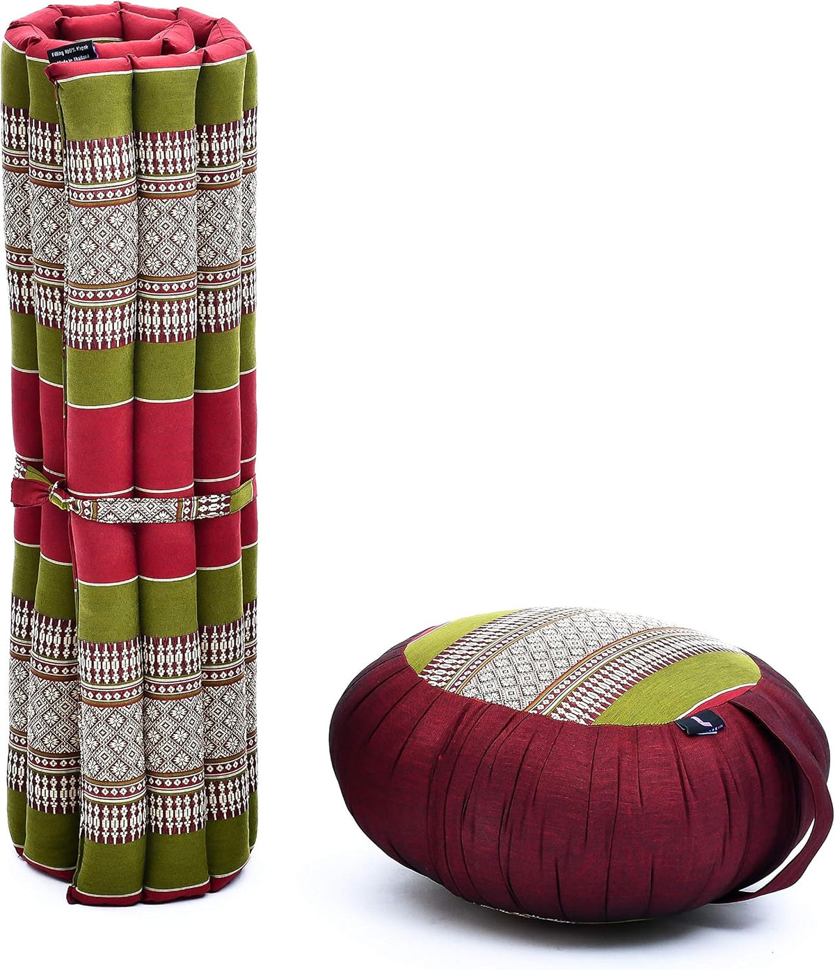 Meditation Cushion Set – 1 Round Zafu Meditation Pillow and 1 Square Roll-Up Zabuton Meditation Mat, Pillows Bundle Filled with Kapok