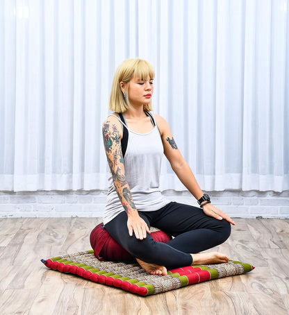 Meditation Cushion Set – 1 Round Zafu Meditation Pillow and 1 Square Roll-Up Zabuton Meditation Mat, Pillows Bundle Filled with Kapok