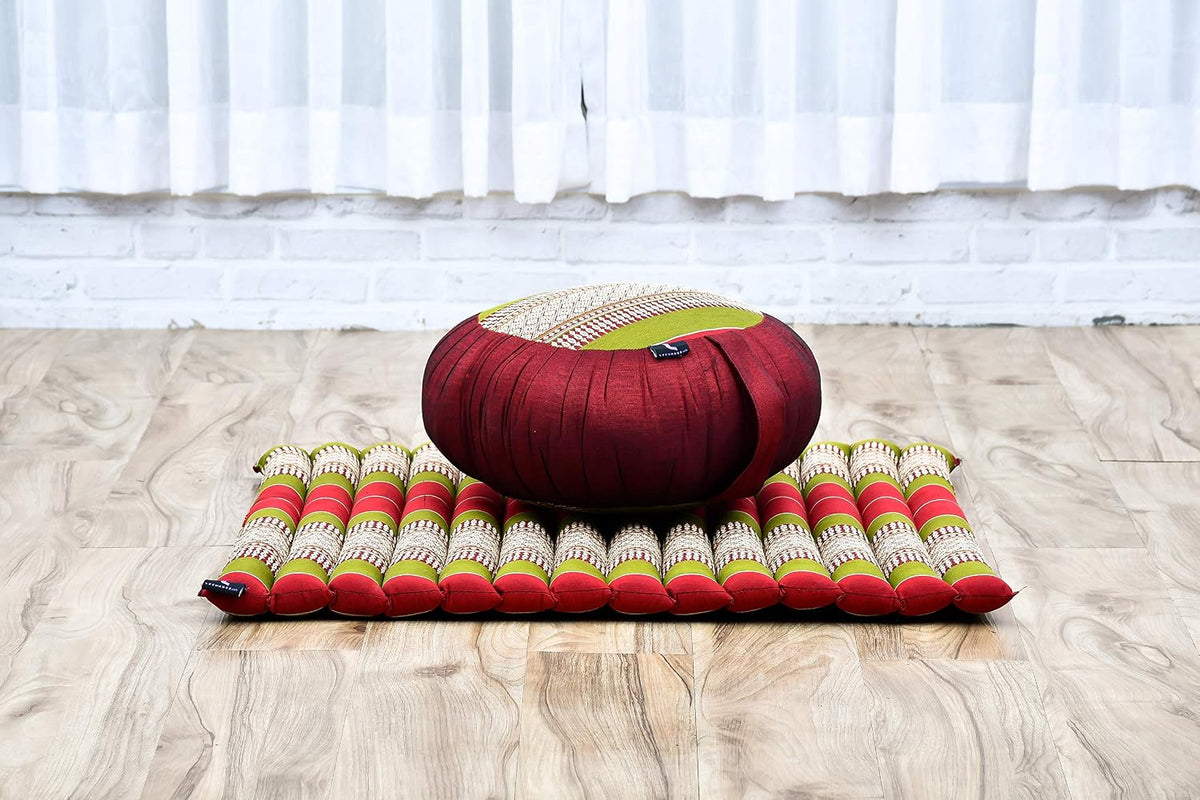 Meditation Cushion Set – 1 Round Zafu Meditation Pillow and 1 Square Roll-Up Zabuton Meditation Mat, Pillows Bundle Filled with Kapok