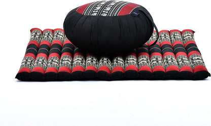 Meditation Cushion Set – 1 Round Zafu Meditation Pillow and 1 Square Roll-Up Zabuton Meditation Mat, Pillows Bundle Filled with Kapok