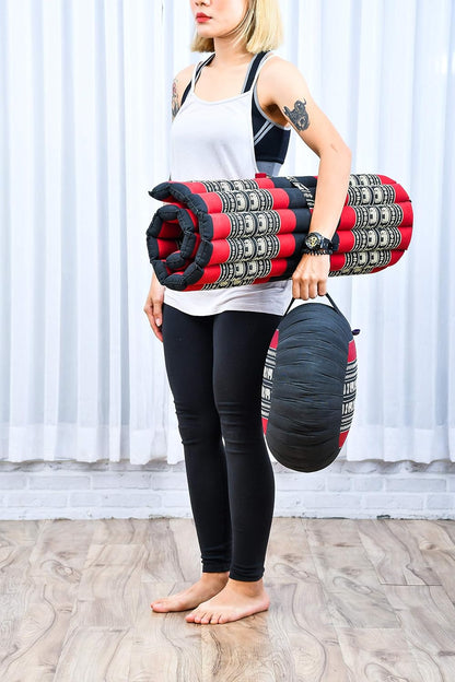 Meditation Cushion Set – 1 Round Zafu Meditation Pillow and 1 Square Roll-Up Zabuton Meditation Mat, Pillows Bundle Filled with Kapok