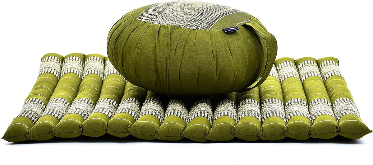 Meditation Cushion Set – 1 Round Zafu Meditation Pillow and 1 Square Roll-Up Zabuton Meditation Mat, Pillows Bundle Filled with Kapok