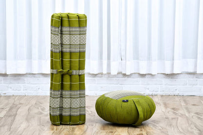 Meditation Cushion Set – 1 Round Zafu Meditation Pillow and 1 Square Roll-Up Zabuton Meditation Mat, Pillows Bundle Filled with Kapok