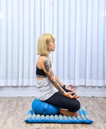 Meditation Cushion Set – 1 Round Zafu Meditation Pillow and 1 Square Roll-Up Zabuton Meditation Mat, Pillows Bundle Filled with Kapok