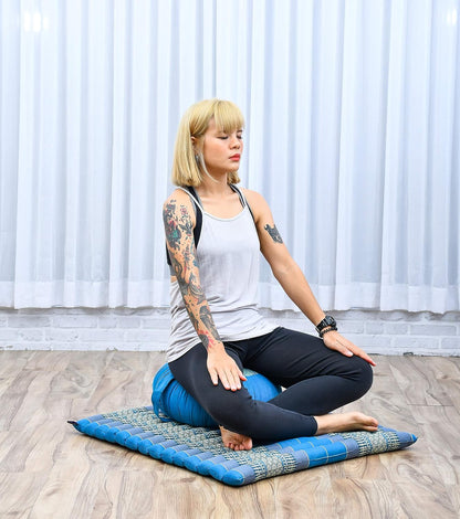 Meditation Cushion Set – 1 Round Zafu Meditation Pillow and 1 Square Roll-Up Zabuton Meditation Mat, Pillows Bundle Filled with Kapok