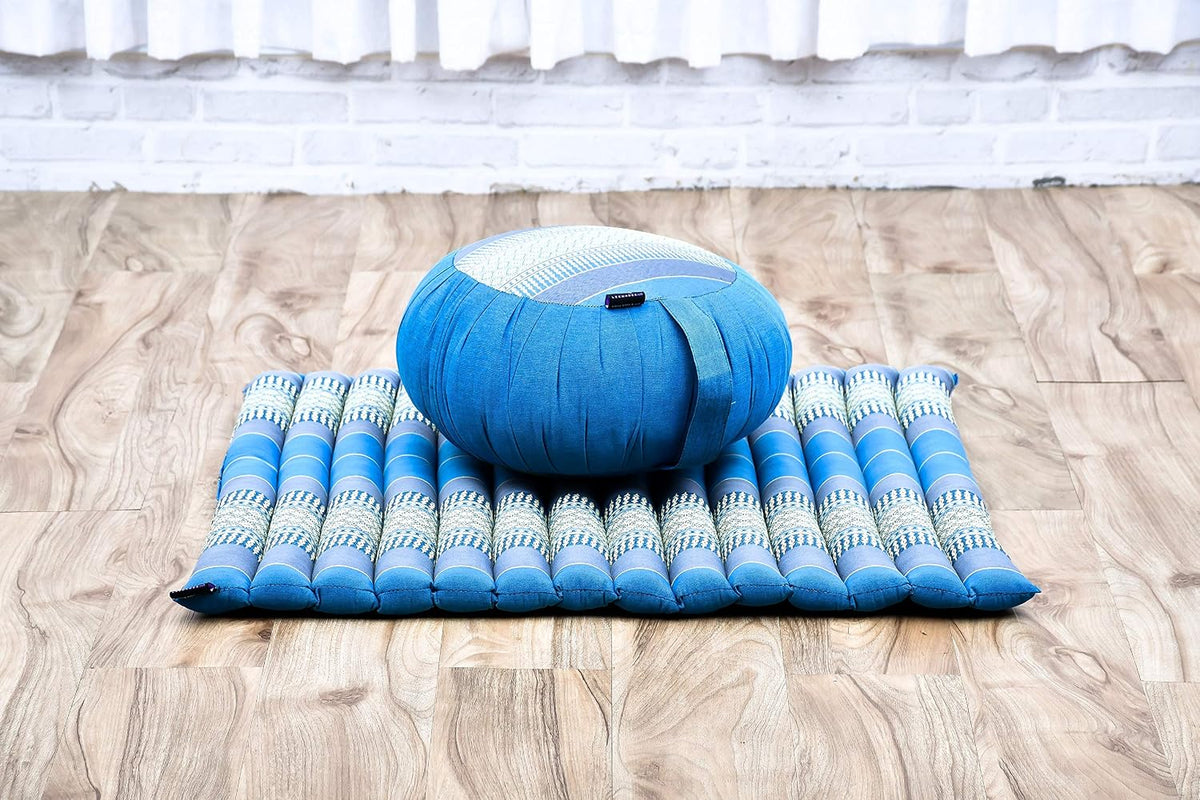 Meditation Cushion Set – 1 Round Zafu Meditation Pillow and 1 Square Roll-Up Zabuton Meditation Mat, Pillows Bundle Filled with Kapok